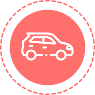 Car icon in circular badge.
